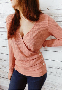 Dusty Rose Long Sleeve Waffle Knit Long Sleeve