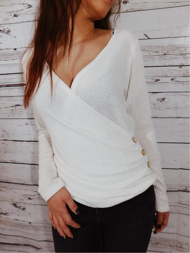 Ivory Long Sleeve Waffle Knit Long Sleeve